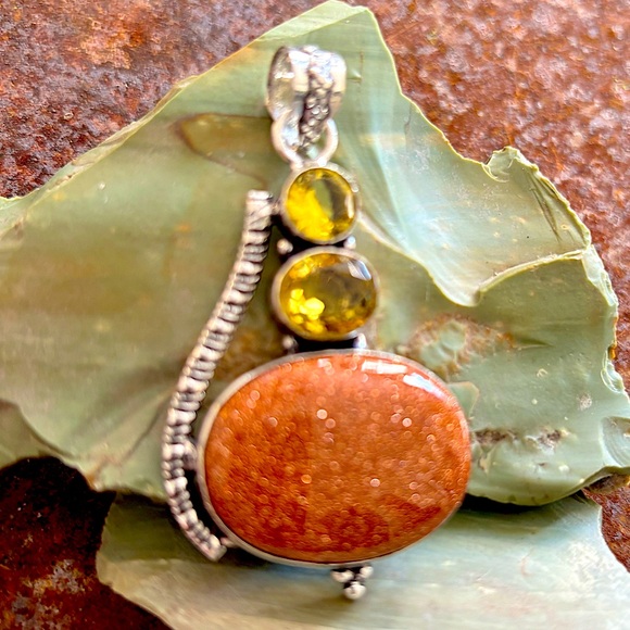 Santa Fe Goldstone Sterling Silver 925 Pendant Yellow Citrine Southwest Artisan - Picture 12 of 12